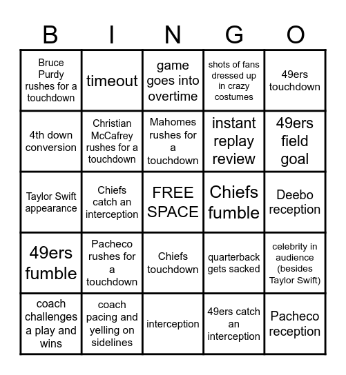 SUPER BOWL BINGO Card