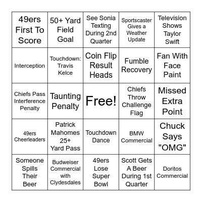 2024 Super Bowl Bingo Card