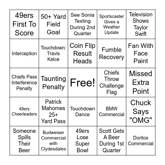 2024 Super Bowl Bingo Card