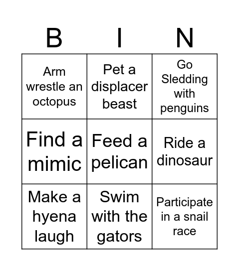 Audubon Challenge Bingo Card
