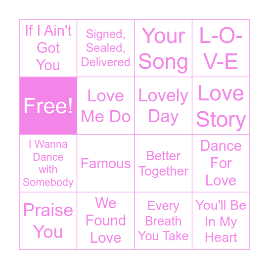 Valentine's Music Bingo Card