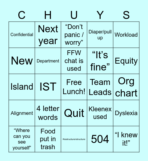 Team Lunch Bingo Card