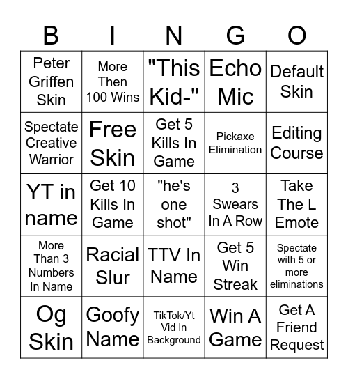 Box Fights Bingo Card