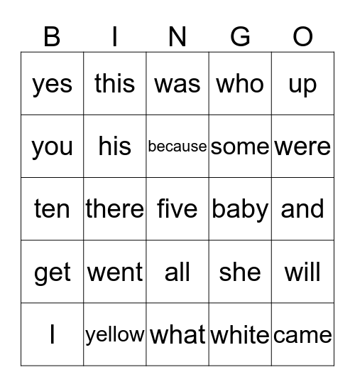 Popcorn Word Bingo  Bingo Card
