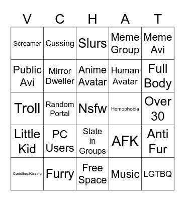 VRC Bingo Card