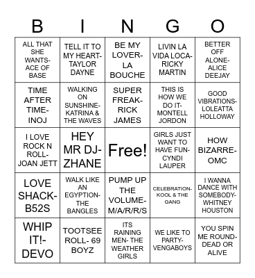 80S/90S DANCE MUSIC Bingo Card