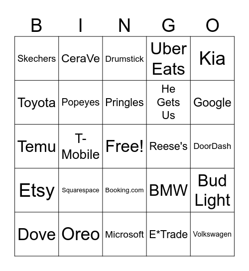 2024 Super Bowl BINGO Card