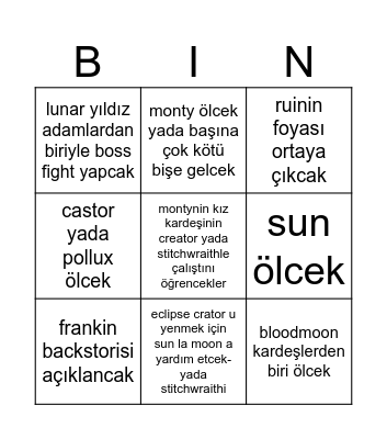 3 ay içinde sams da olcak olaylar Bingo Card