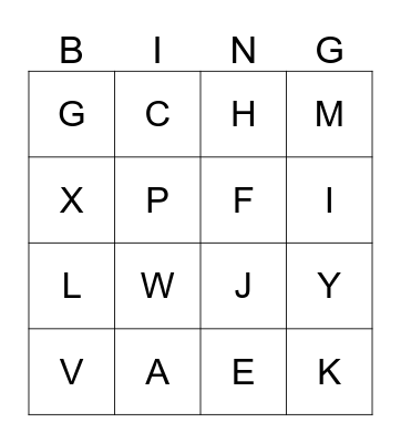 Alphabet Bingo Card