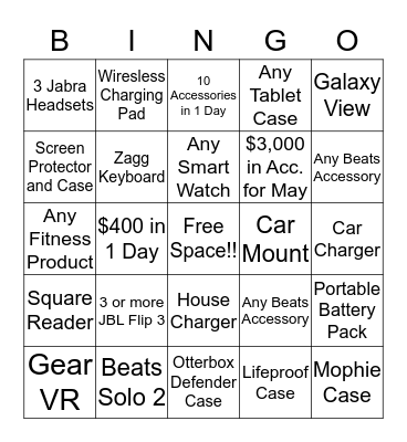 Accessory Bingo Card