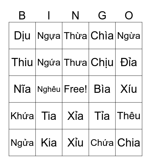 Bingo-5 Bingo Card