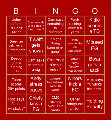NINER SUPER BOWL 2024 Bingo Card