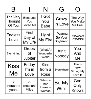Five-0-Five Music Bingo - Love Songs 2 Bingo Card