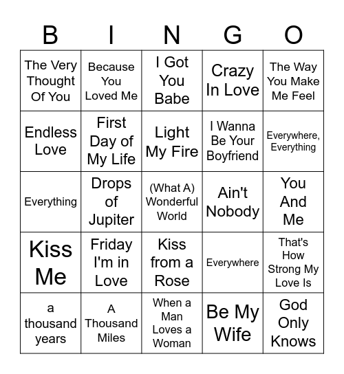 Five-0-Five Music Bingo - Love Songs 2 Bingo Card