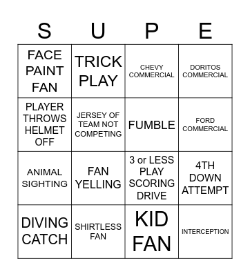 SUPERBOWL BINGO Card