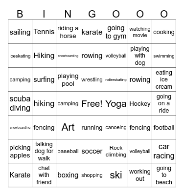 Week #3 Sports/Leisure /Other Activities Bingo Card