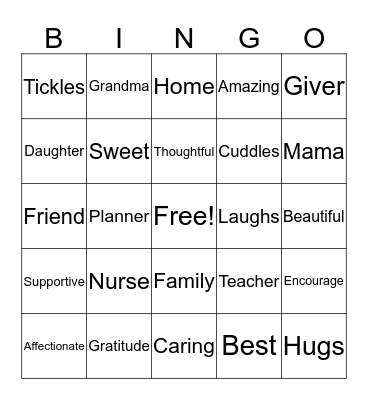 Momma's Day Bingo Card