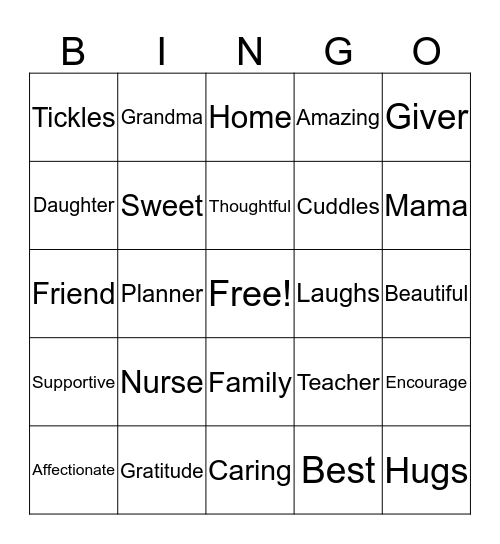 Momma's Day Bingo Card