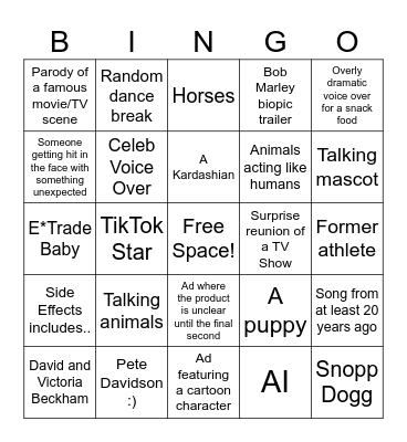Super Bowl LVIII Commercial Bingo Card