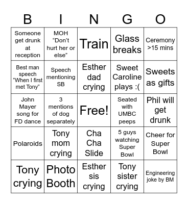 Tony & Esther Wedding Bingo Card