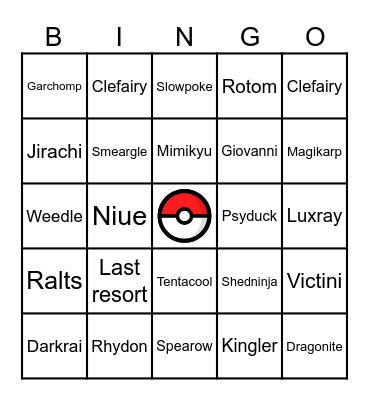Spartasoft Bingo Night Pokemon Bingo Card