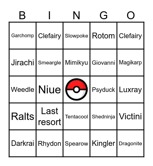 Spartasoft Bingo Night Pokemon Bingo Card