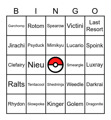 Spartasoft Bingo Night Pokemon Bingo Card
