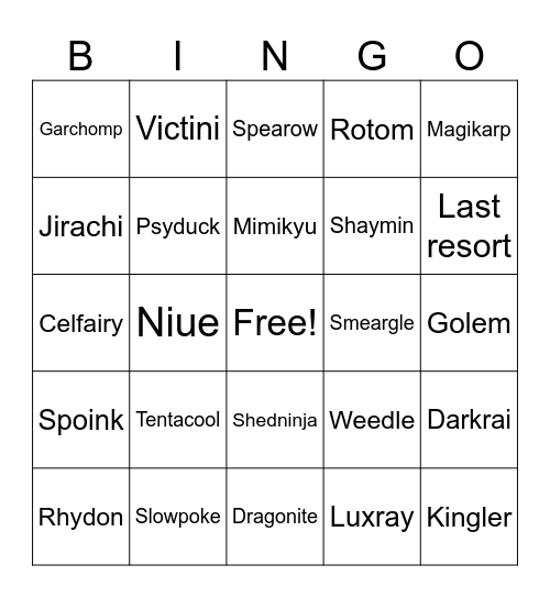 Pokemon Bingo Card