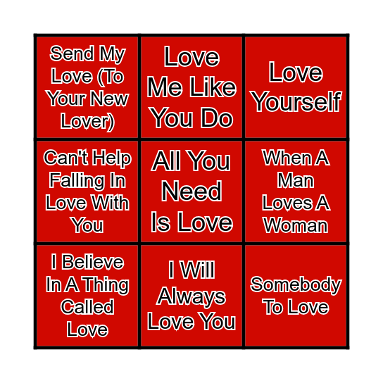 Musical Valentines Day Bingo! Bingo Card