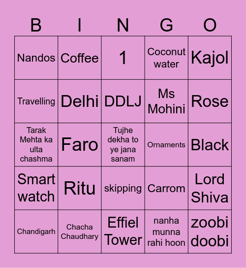 Deepti's Fab 40 Bingo Card