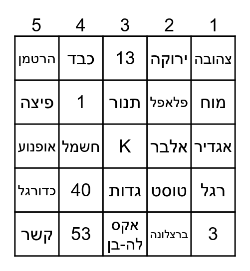 שנות ה-70 Bingo Card