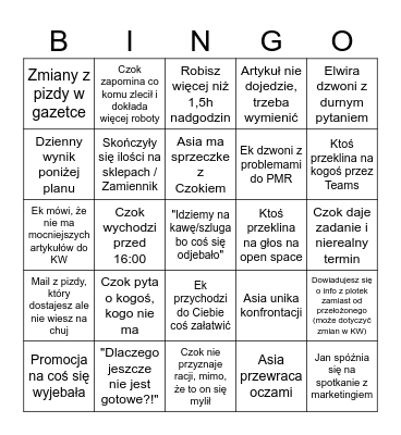 Radosne Action Management Bingo Card