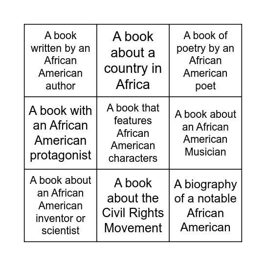 Black History Month Book Bingo Card