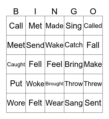 Present/ Past forms Bingo Card