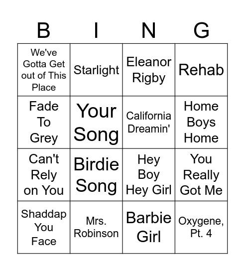 BINGO C Bingo Card