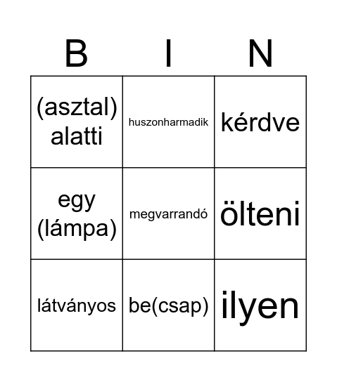 Szófajok Bingo Card