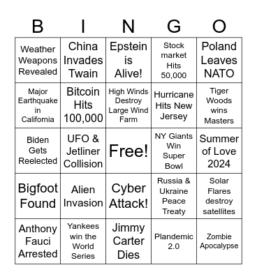 2024: Conspiracy Apocalypse Bingo Card