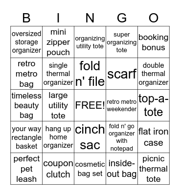 Thirty-One Bingo Card