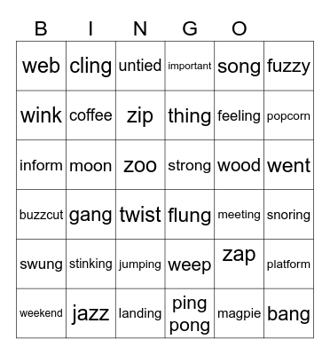 Jolly Phonics Group 5 Bingo Card