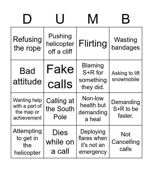 S+R Idiots Bingo Card