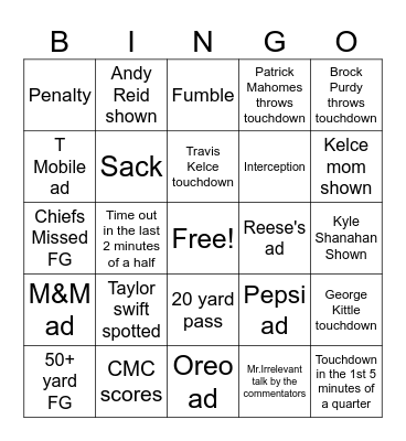 Super Bowl Bingo Card