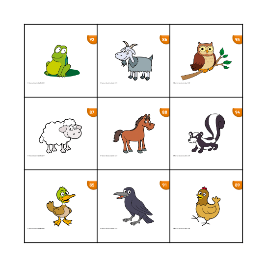 Animal Bingo Card