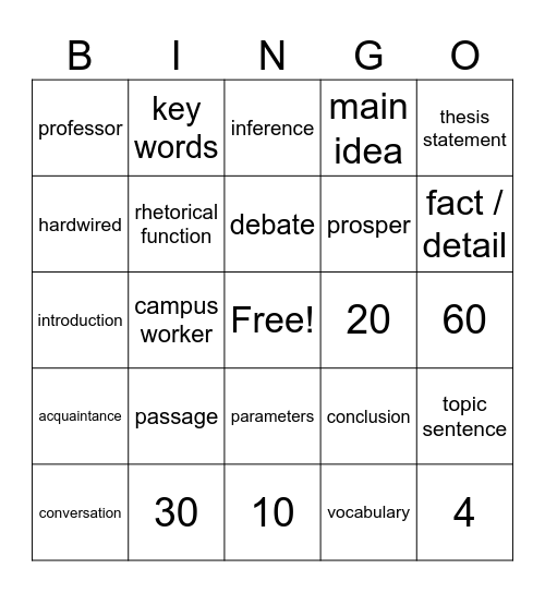 Untitled Bingo Card