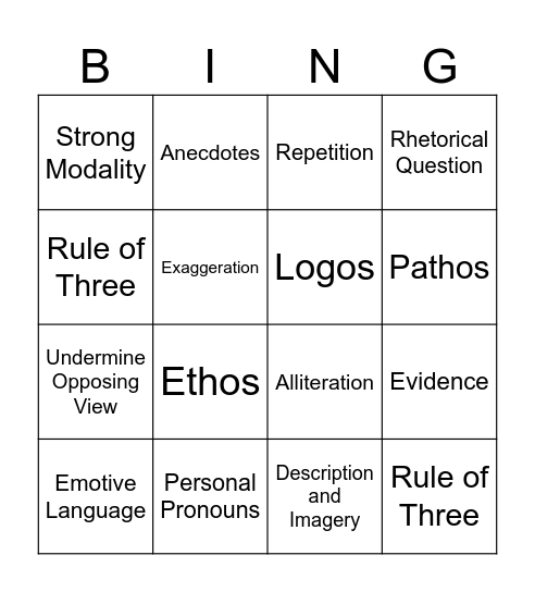 Persuader Bingo Card