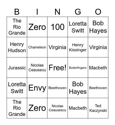 Trivia #1 Bingo Card