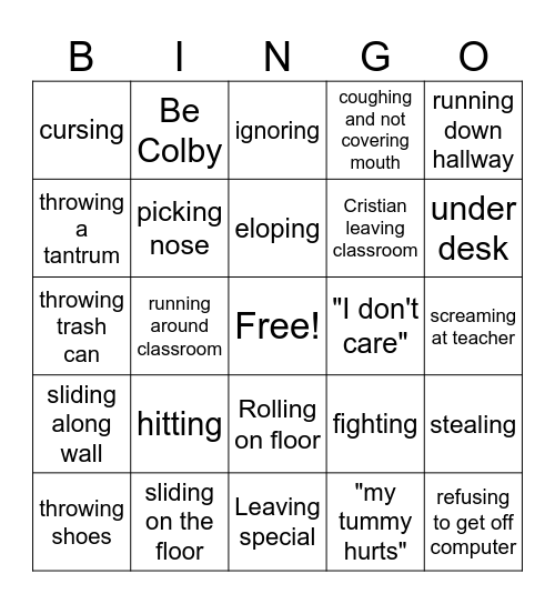 Behavior BINGO Card