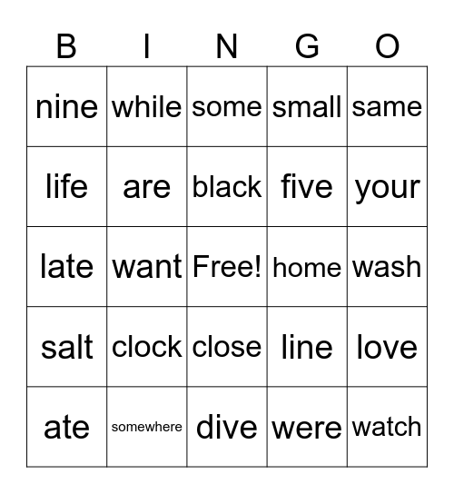 S.P.I.R.E. Bingo Card