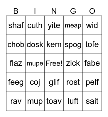 Mixed phonics Bingo Card