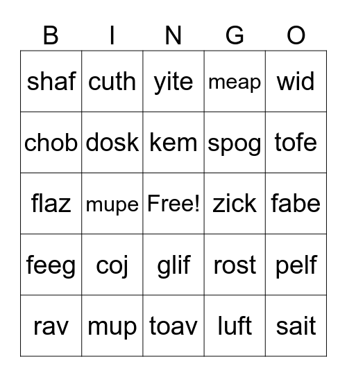 Mixed phonics Bingo Card