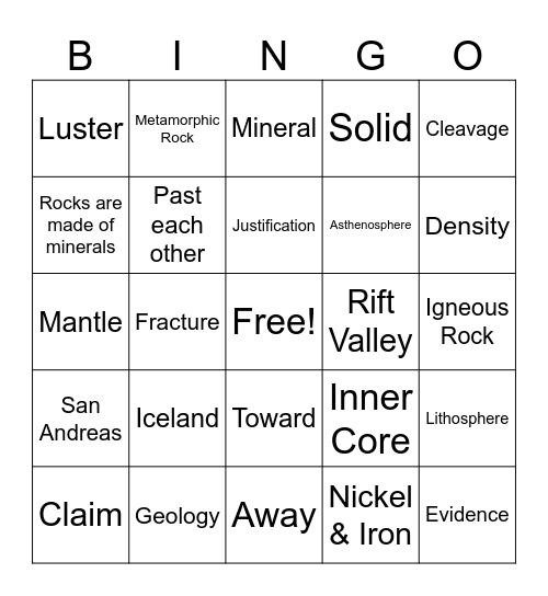 Geology Bingo Card